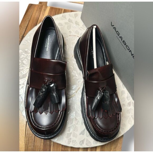 Vagabond Shoemakers Cosmo 2.0 Leather Tassel Lug Loafer Dark Bordo Women EU 40 - Picture 6 of 16